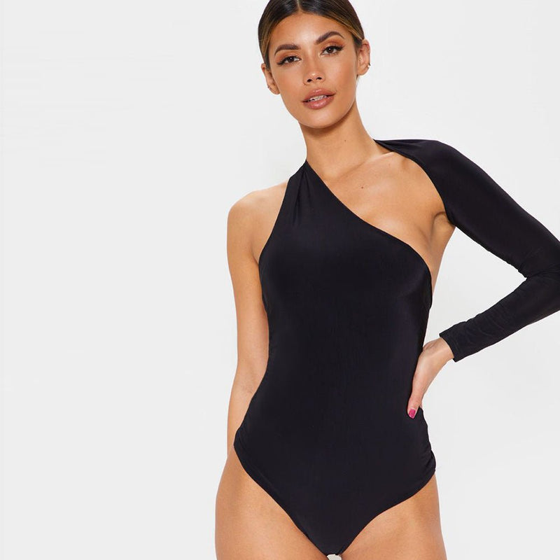 Damen Body One Shoulder langarm - Amazing Mall