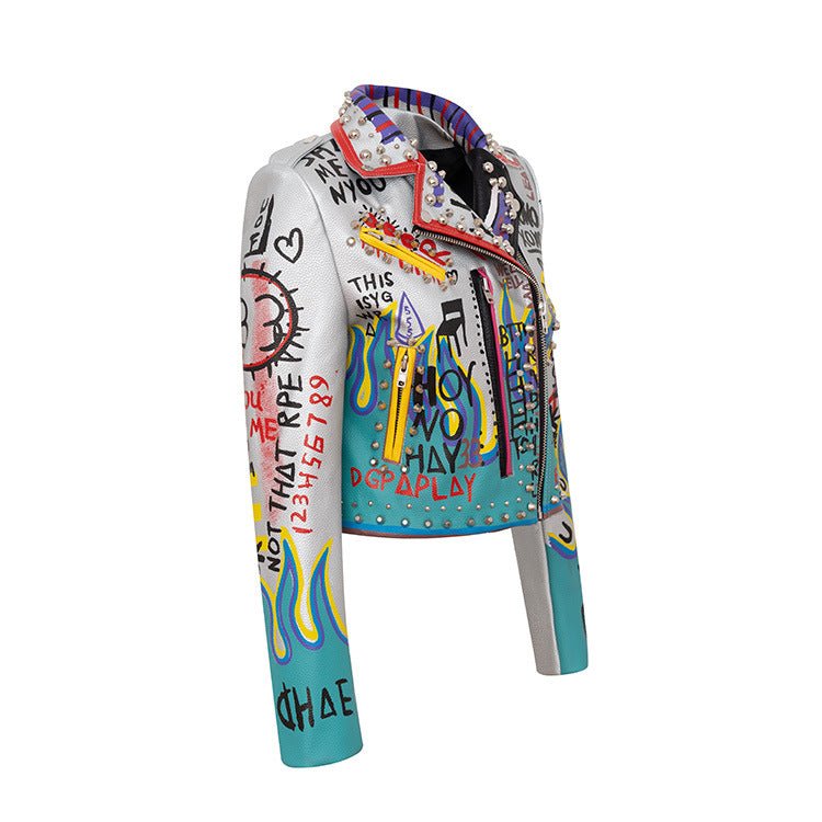 Damen Punk-Stil Kunstleder Jacke Silber - Amazing Mall