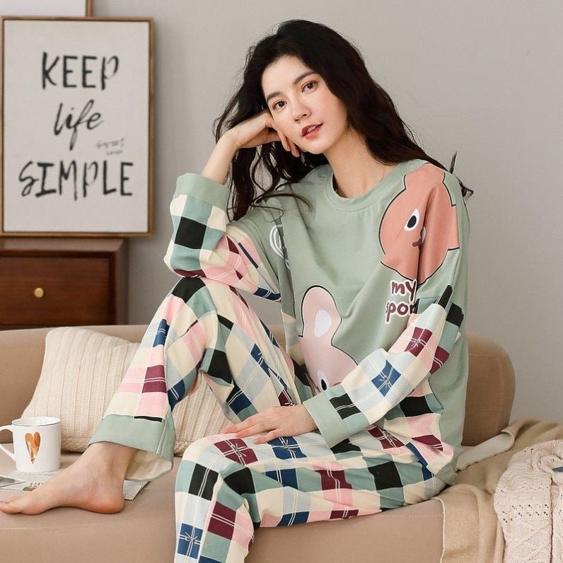 Damen Pyjama süßer Cartoon-Druck Loungewear - Amazing Mall