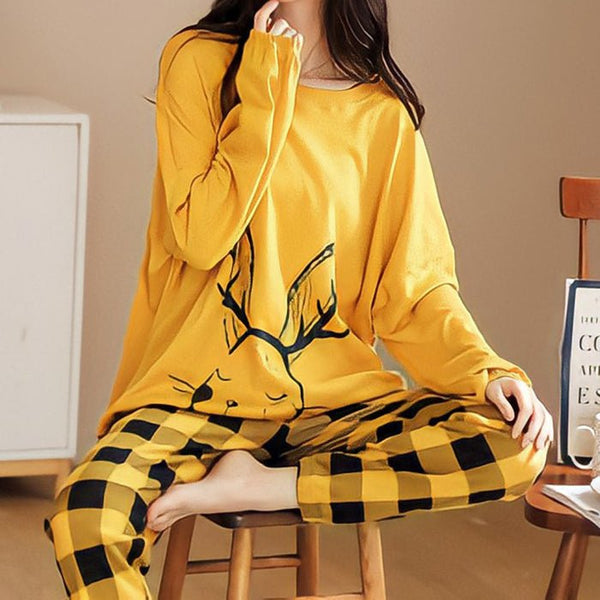 Damen Pyjama süßer Cartoon-Druck Loungewear - Amazing Mall