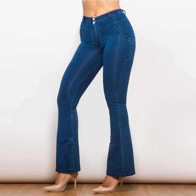 Damen Skinny Flare Denim-Jeans mit weitem Bein - Amazing Mall