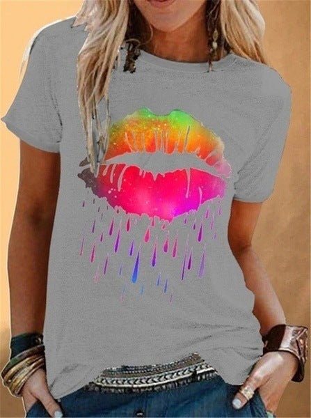 Damen T-Shirt mit Lippen Druck - Amazing Mall