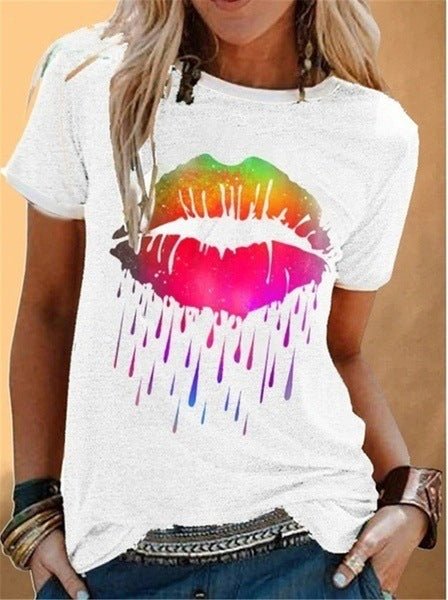 Damen T-Shirt mit Lippen Druck - Amazing Mall