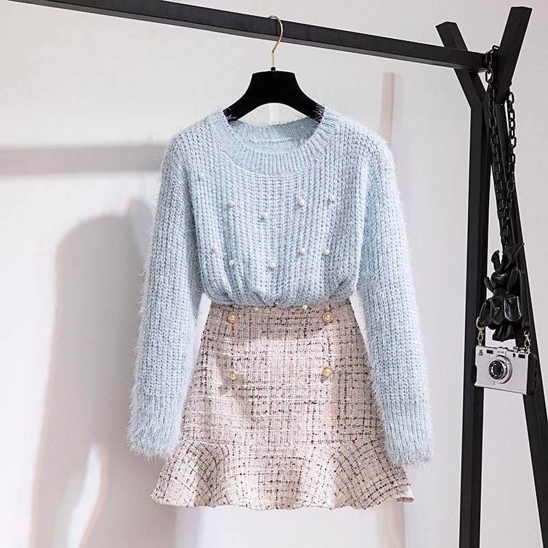 Damen Zweiteiliger Vintage Pullover mit Rock - Amazing Mall