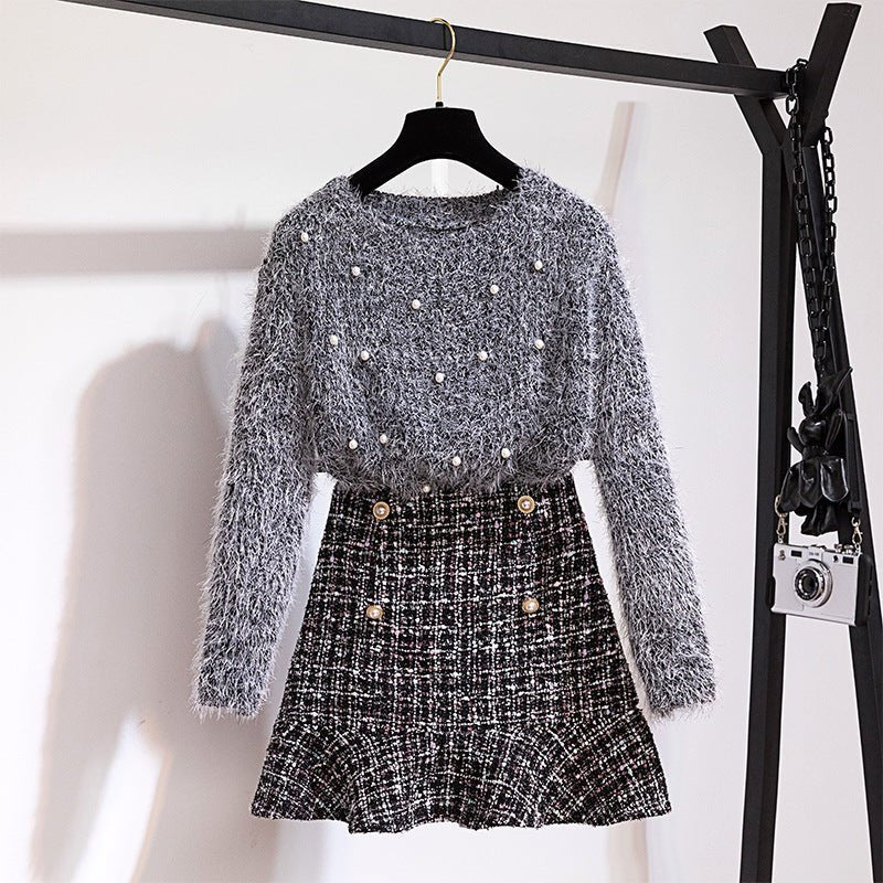 Damen Zweiteiliger Vintage Pullover mit Rock - Amazing Mall