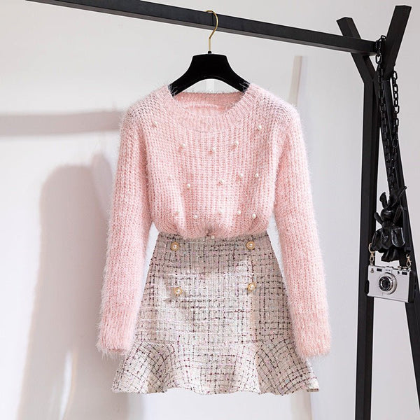 Damen Zweiteiliger Vintage Pullover mit Rock - Amazing Mall