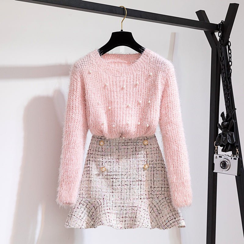 Damen Zweiteiliger Vintage Pullover mit Rock - Amazing Mall