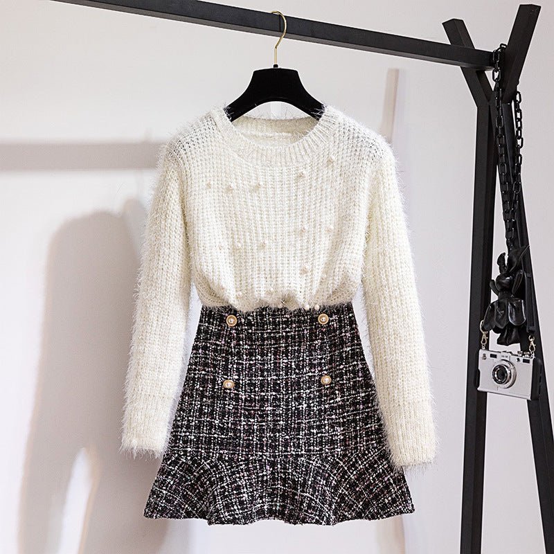 Damen Zweiteiliger Vintage Pullover mit Rock - Amazing Mall