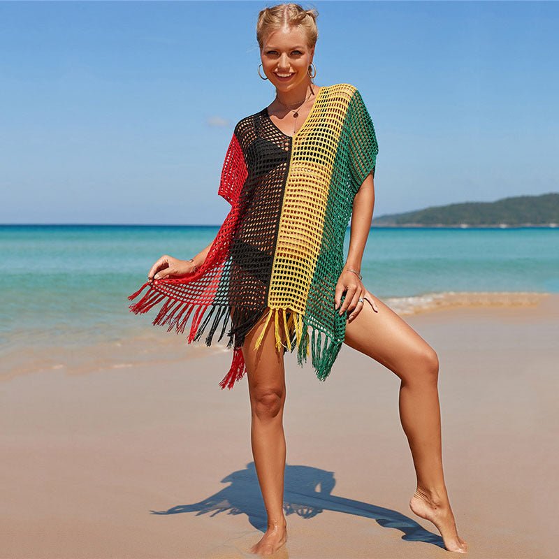 Gestrickte Bunte Gestreifte Strand Bluse - Amazing Mall