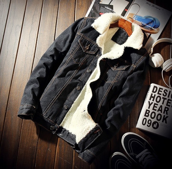 Herren Denim Bomberjacke mit Fell - Amazing Mall