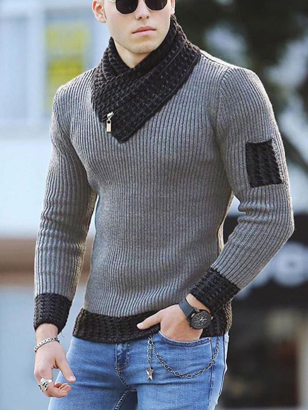 Herren Pullover mit Schalkragen - Amazing Mall