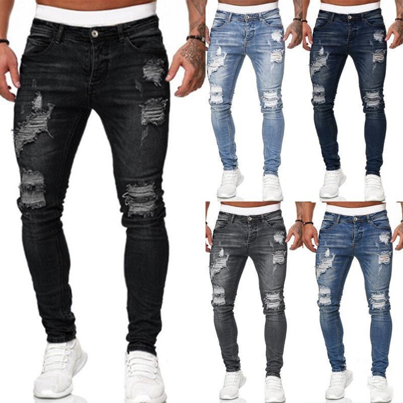 Herren Schlanke Passform Zerrissene Röhrenjeans - Amazing Mall