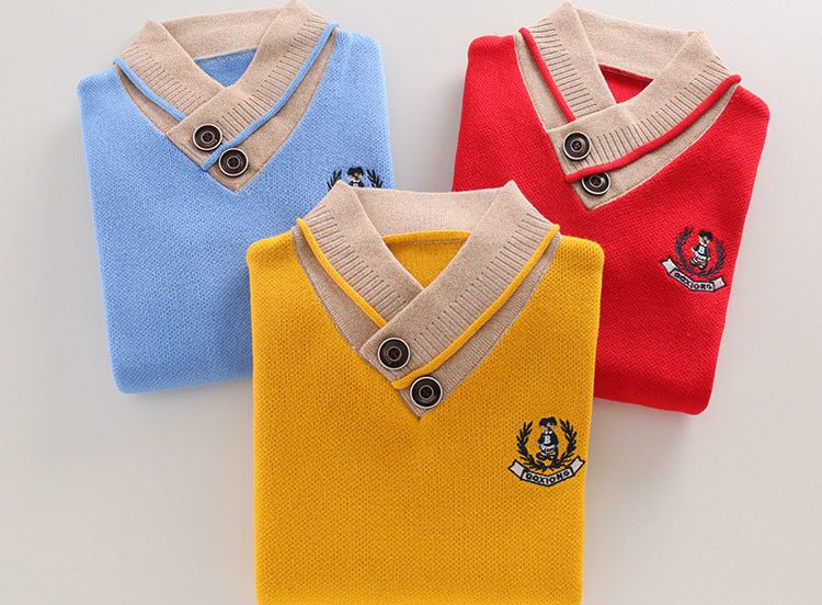 Jungen Baumwoll Strickpullover mit Faltenkragen - Amazing Mall