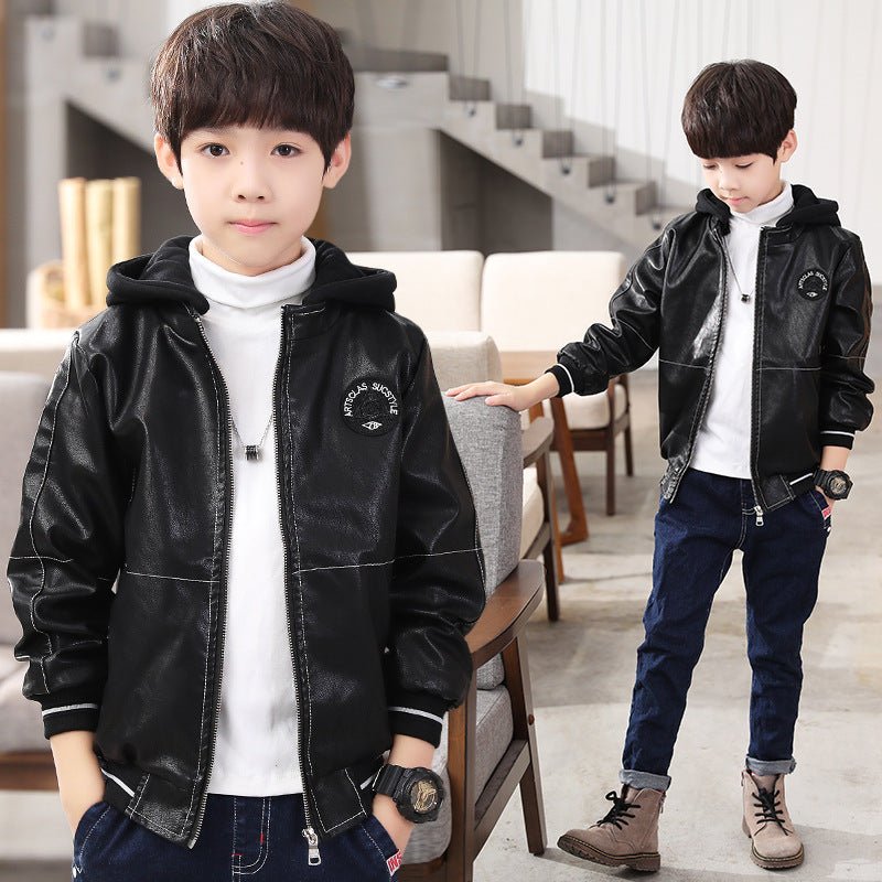 Jungen Leder Jacke mit Kapuze - Amazing Mall