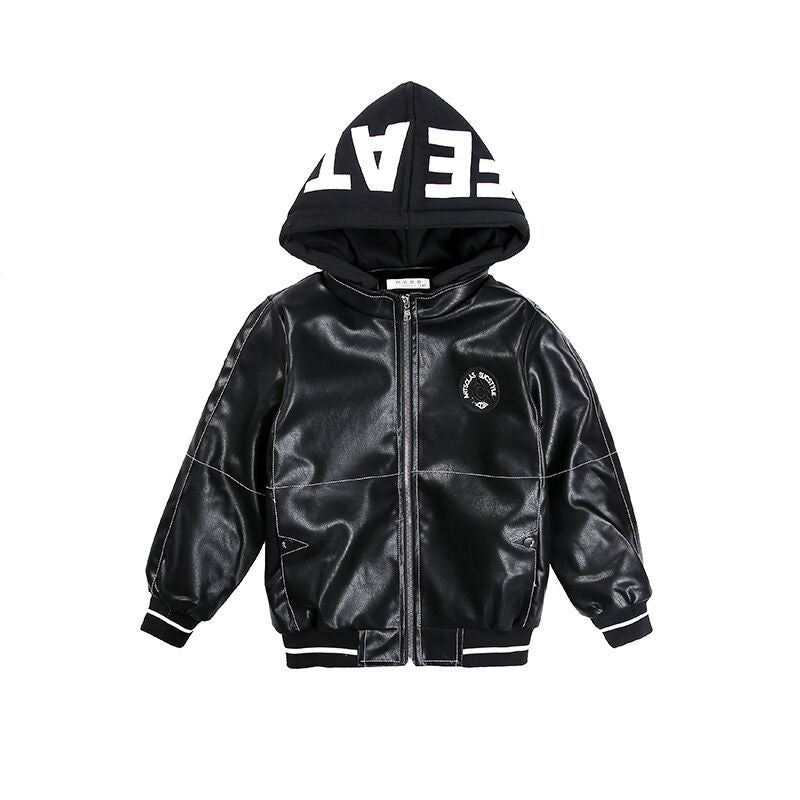 Jungen Leder Jacke mit Kapuze - Amazing Mall