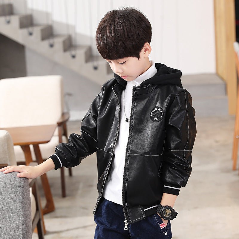 Jungen Leder Jacke mit Kapuze - Amazing Mall