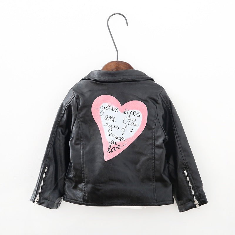 Love Bedruckte PU-Leder Mädchen Revers Kurzjacke - Amazing Mall