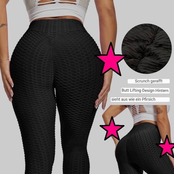 Tik Tok Damen High Waist Leggings Workout Yoga Sport schwarz - Amazing Mall